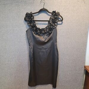 Maggy L Vintage Black Satin Ruffle Shoulder Sheath Dress Size 4 Formal Evening